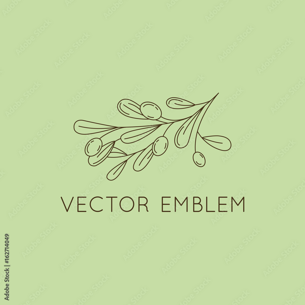 Poster vector olive oil icon and logo design element in trendy linear style