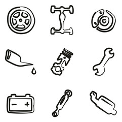 Car Mechanic Icons Freehand