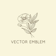 Vector logo design template - floral illustration in simple minimal linear style