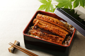 うな重　Japanese broiled eel served over rice a lacquered box