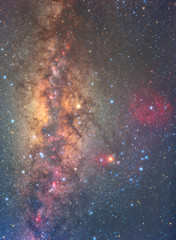 Clearly milky way on night sky with a million star and red nebula