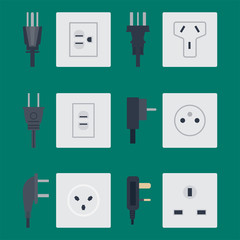 Electric outlet vector illustration energy socket electrical outlets plugs european appliance interior icon.