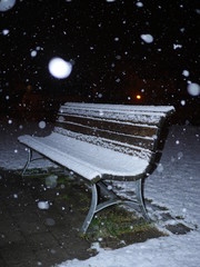 snowfall in the city at night