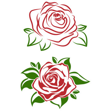 red roses with green leaves clip art preview