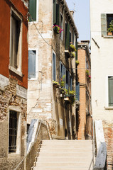 Narrow alley in the historic center of Venice, Veneto, Italy, Europe
