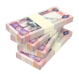 United Arab Emirates dirhams bills isolated on white background. 3D illustration.