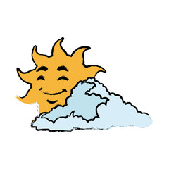 sun and cloud cartoon mascot drawn vector illustration