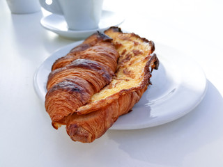 fresh croissant on table ,Delicious!