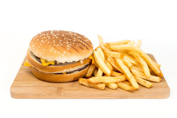 Cheese burger - American cheese burger with Golden French fries