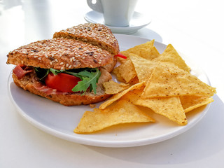 Sandwich with bacon cheese and lettuce