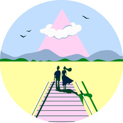 Couple looking at the mountain