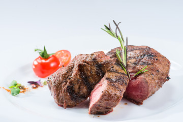 a steak from marble beef medium rare