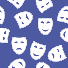 White Masks Seamless Pattern Isolated on Blue Background