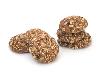 Dietary oatmeal cookies on a white background