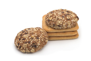 Dietary oatmeal cookies on a white background