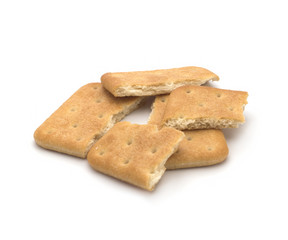 Fototapeta na wymiar Stack of square crackers isolated on white background. Dry cracker cookies isolated