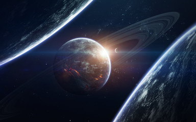 Naklejka na ściany i meble Science fiction space wallpaper, incredibly beautiful planets, galaxies, dark and cold beauty of endless universe. Elements of this image furnished by NASA