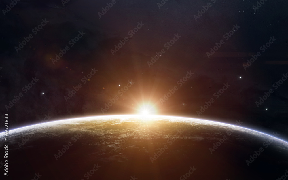 Wall mural beauty of earth sunrise. science fiction space wallpaper, incredibly beautiful planets, galaxies, da