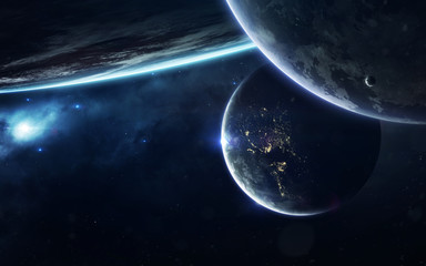 Fototapeta na wymiar Science fiction space wallpaper, incredibly beautiful planets, g