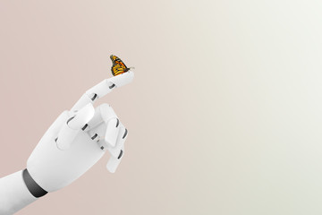 Robot hand with a butterfly on it's finger