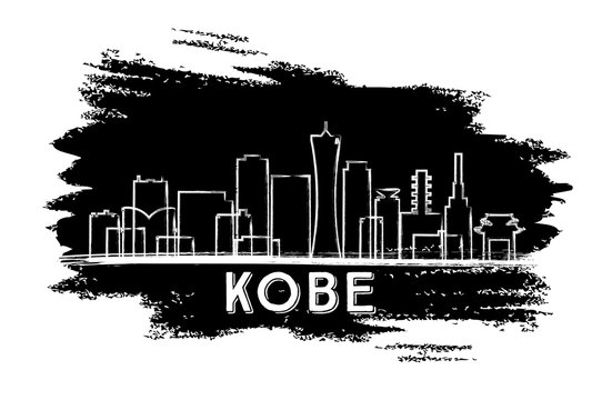 Kobe Skyline Silhouette. Hand Drawn Sketch.