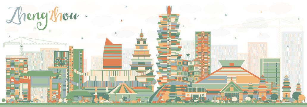 Abstract Zhengzhou Skyline with Color Buildings.
