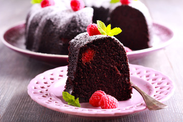 Chocolate and raspberry ring cake