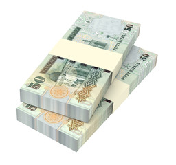 Saudi Arabia rials bills isolated on white background. 3D illustration.