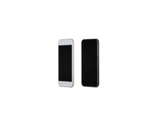 set of digital smartphones with blank screens isolated on white