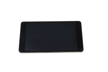 close up of digital tablet with black screen isolated on white