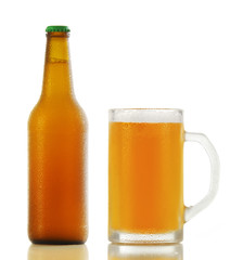 Unfiltered beer bottle and beer glass