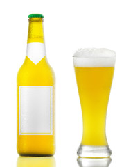 Beer with tequila bottle and glass