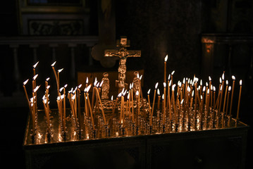 Candles in Orthodox church, praying candles.