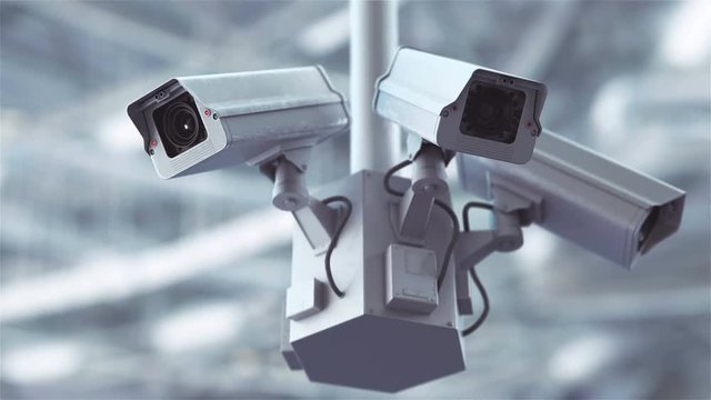 Security cameras scanning the street in 4K