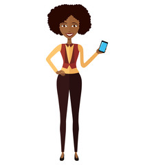 African American woman with smart phone vector illustration isolated on white