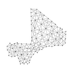 Map of Mali from polygonal black lines and dots of vector illustration