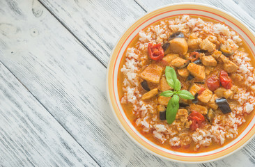 Thai red chicken curry with white rice