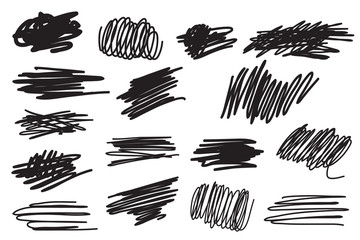 Scribble brush strokes set