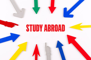 Colorful Arrows Showing to Center with a word STUDY ABROAD