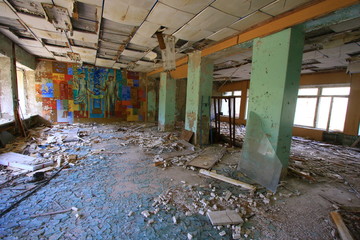 Chernobyl nuclear power plant accident. The dead city of Pripyat.