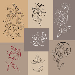 flowers 3. SET. stylized flowers on a colored background