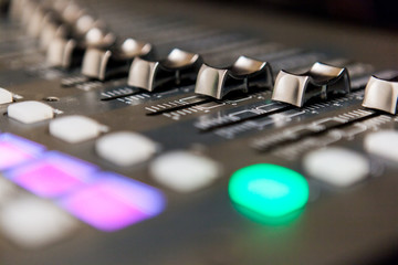 Recording studio equipment. Professional audio mixing console