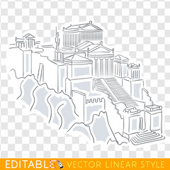 Acropolis and parthenon athens greece. Editable line sketch. Stock vector. Historical illustration.