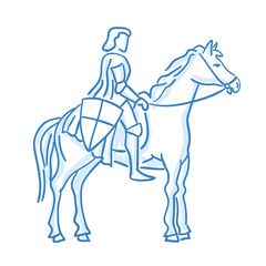 Medieval knight on horseback icon. Line sketch. Stock vector. Historical illustration.