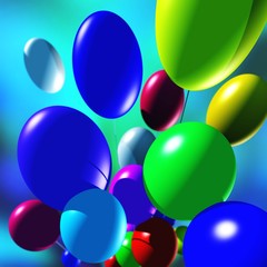 Balloons, many balloons flying in the sky, 3D renderin
