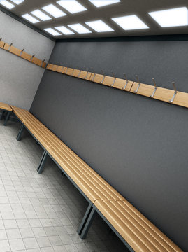 Dressing room of a gymnasium. 3D illustration