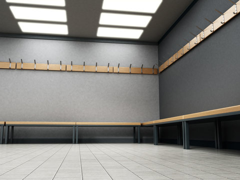 Dressing room of a gymnasium. 3D illustration