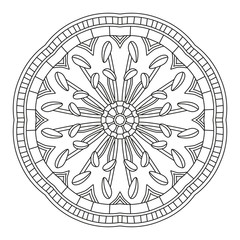 Mandala Ornament. Round Element For Coloring Book or Decoration. Black Lines on White Background. 