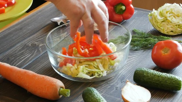 housewife mixing vegetable salad
