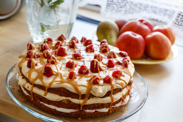 Strawberry cake and fruits